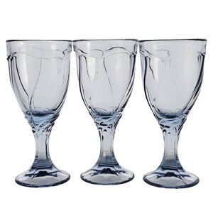 3 Noritake Sweet Swirl Wine Glasses Lt Blue 6.75" goblet vtg Japan 80s glassware